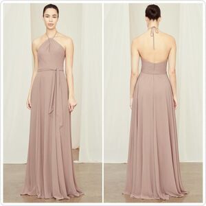 Amsale Colby halter keyhole tie waist floor length gown sz 6
